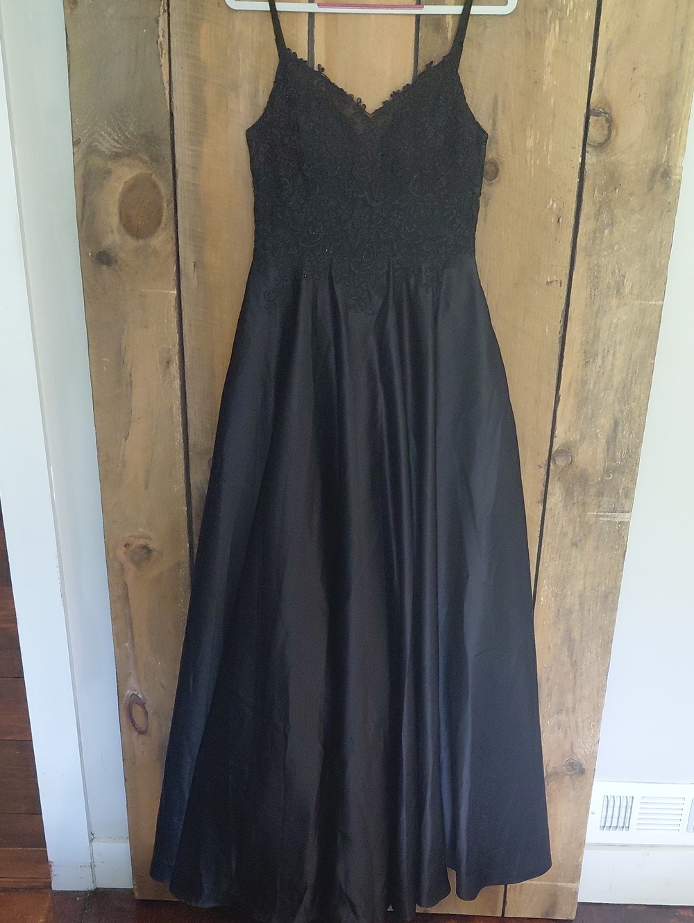 JJs House Black Lace Bodice Spaghetti Strap Prom Dress